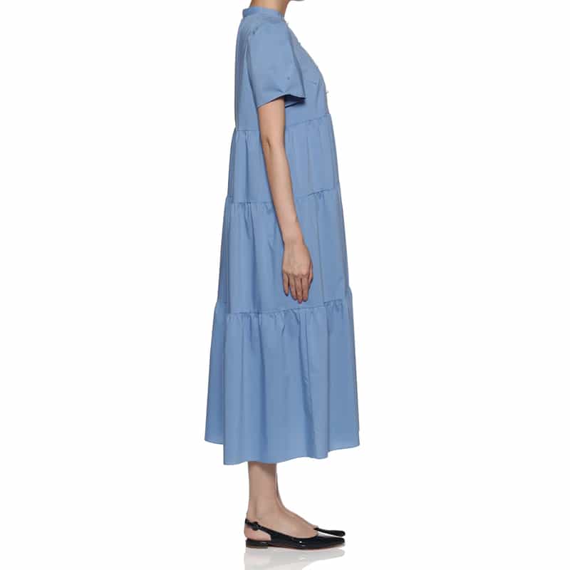 BARNEYS NEW YORK ウォッシャブル パールボタン ティアードドレス BLUE