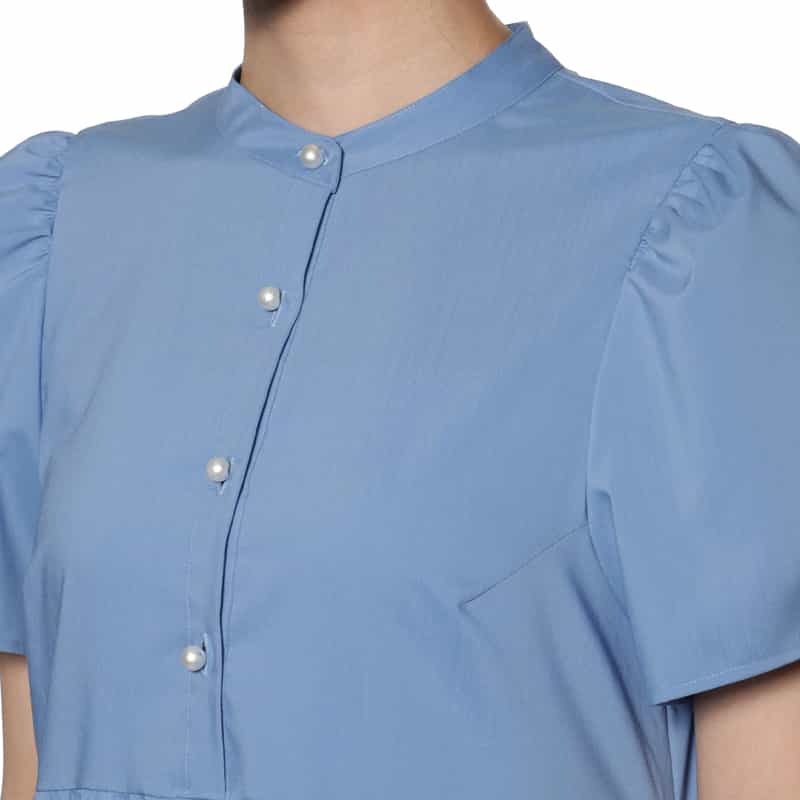 BARNEYS NEW YORK ウォッシャブル パールボタン ティアードドレス BLUE