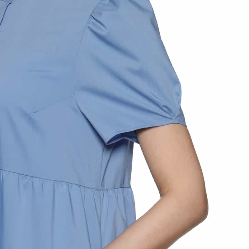 BARNEYS NEW YORK ウォッシャブル パールボタン ティアードドレス BLUE