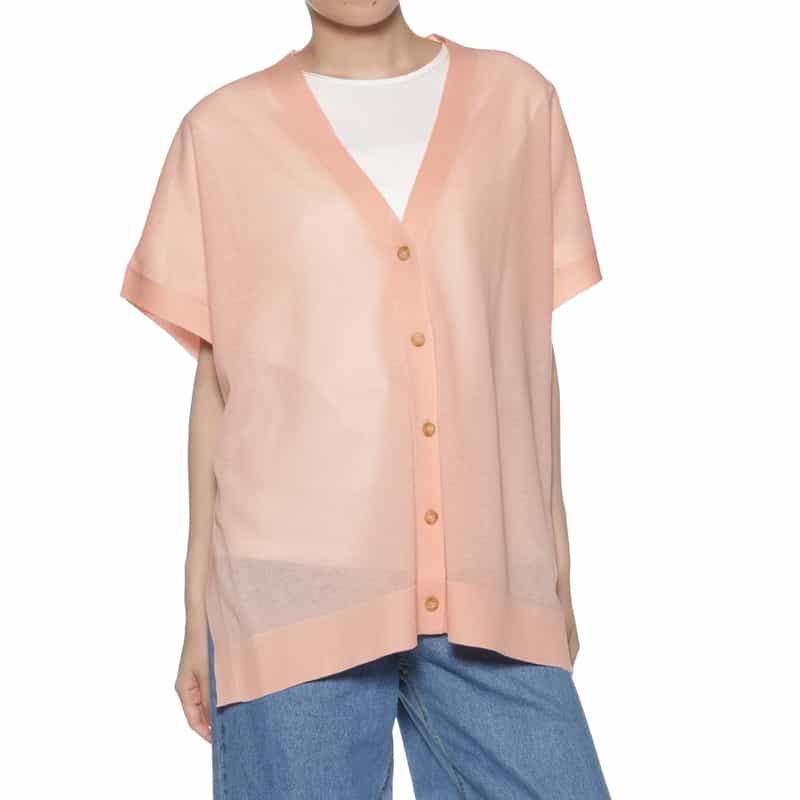 BARNEYS NEW YORK Vネック ハーフスリーブ オーバーサイズニットカーディガン LIGHT PINK