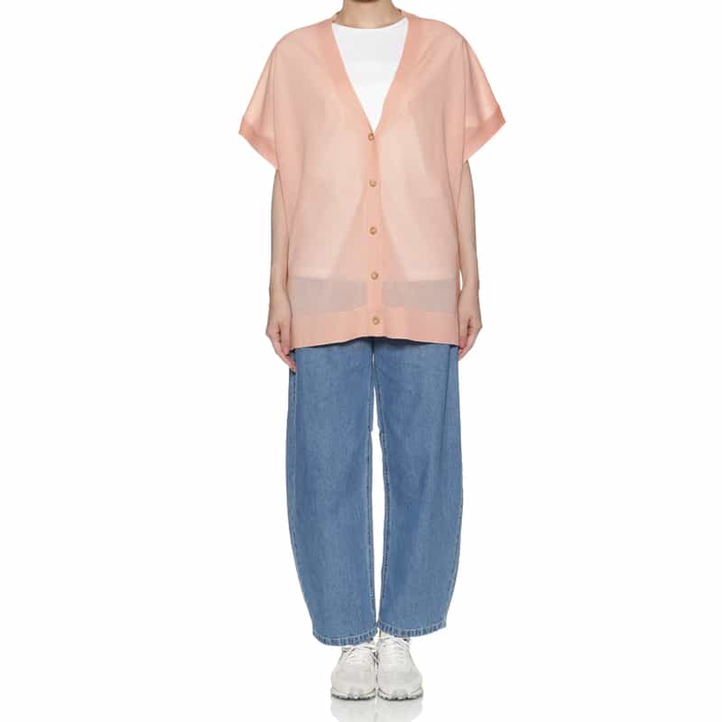 BARNEYS NEW YORK Vネック ハーフスリーブ オーバーサイズニットカーディガン LIGHT PINK