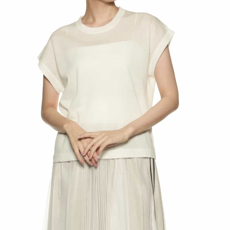 BARNEYS NEW YORK ハーフスリーブ シアーニットプルオーバー WHITE