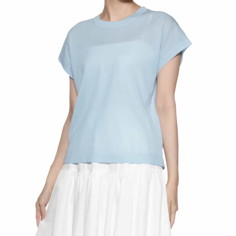 BARNEYS NEW YORK ハーフスリーブ シアーニットプルオーバー LIGHT BLUE