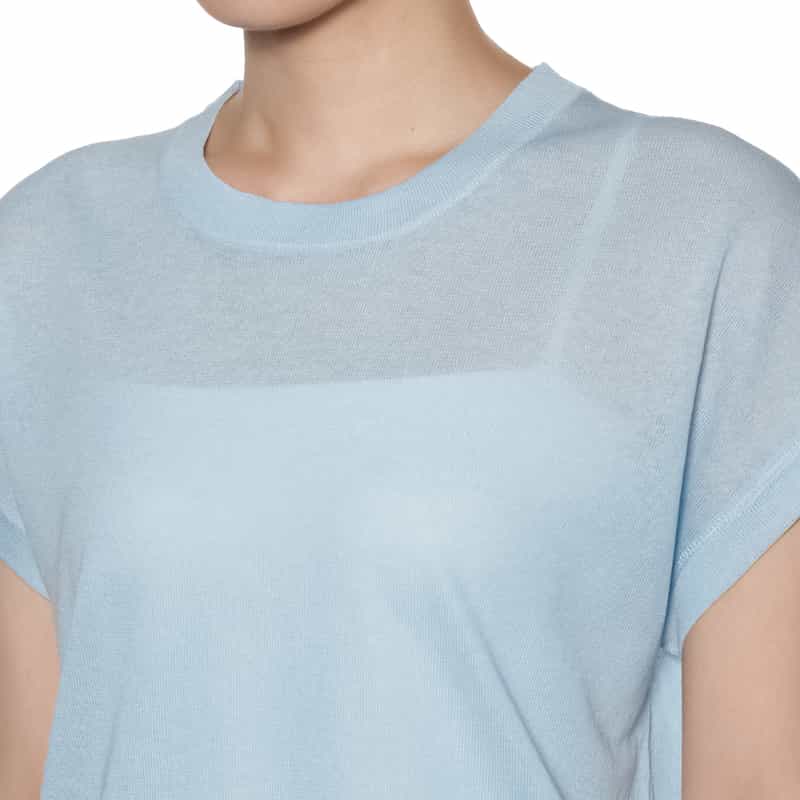 BARNEYS NEW YORK ハーフスリーブ シアーニットプルオーバー LIGHT BLUE