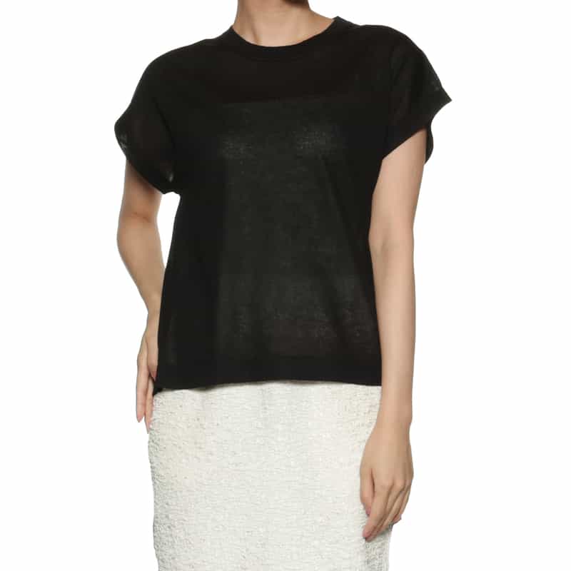 BARNEYS NEW YORK ハーフスリーブ シアーニットプルオーバー BLACK