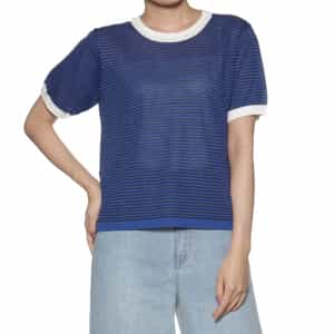 ハーフスリーブ ボーダー柄ニットプルオーバー