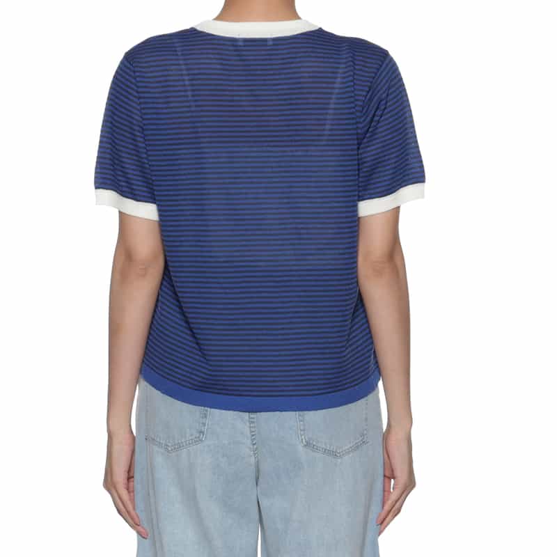 BARNEYS NEW YORK ハーフスリーブ ボーダー柄ニットプルオーバー BLUE