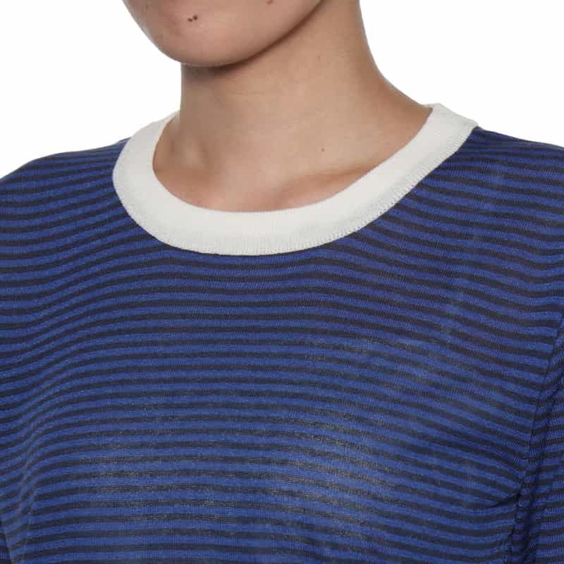 BARNEYS NEW YORK ハーフスリーブ ボーダー柄ニットプルオーバー BLUE