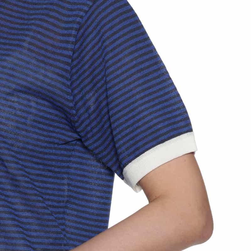 BARNEYS NEW YORK ハーフスリーブ ボーダー柄ニットプルオーバー BLUE