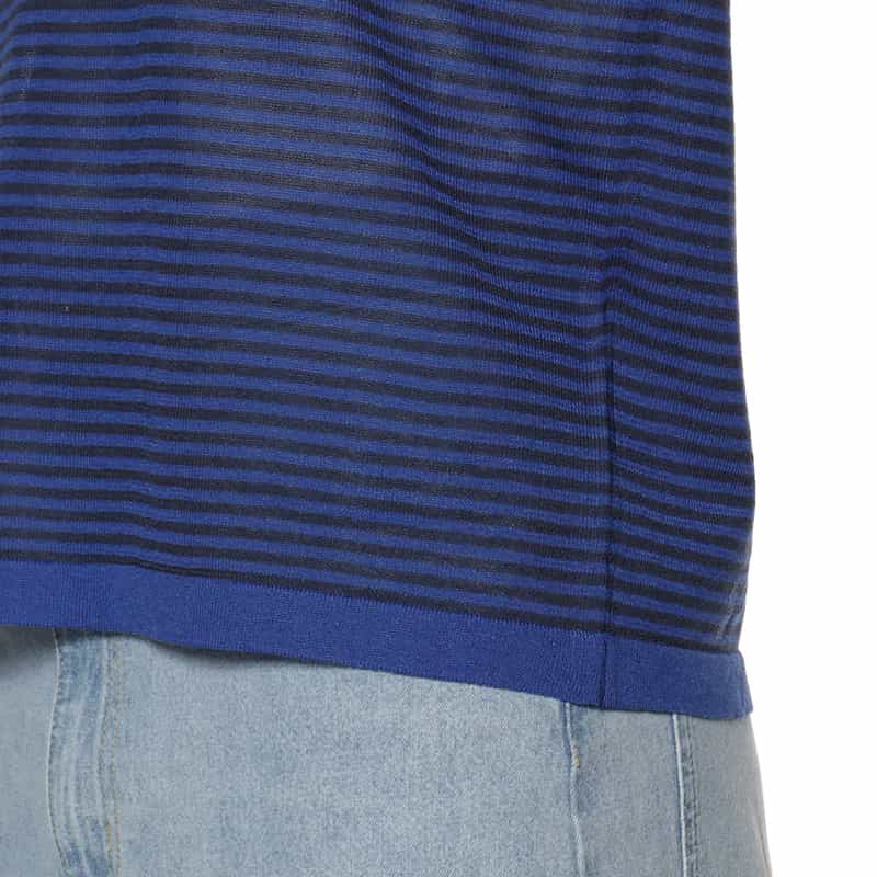 BARNEYS NEW YORK ハーフスリーブ ボーダー柄ニットプルオーバー BLUE