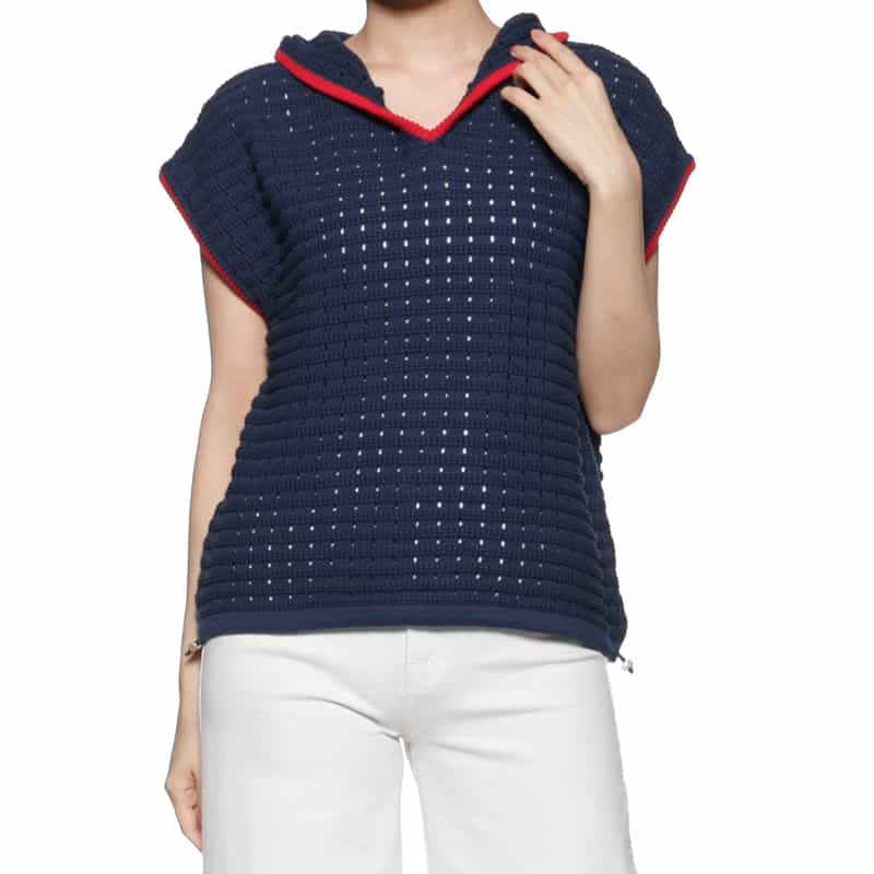 BARNEYS NEW YORK フード付きニットプルオーバー NAVY