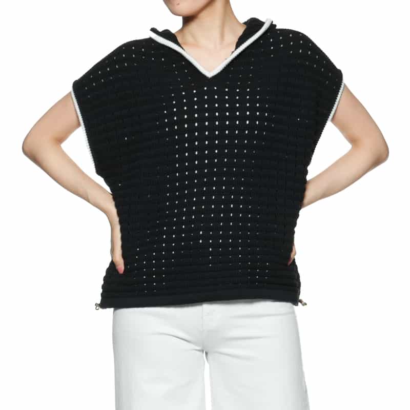 BARNEYS NEW YORK フード付きニットプルオーバー BLACK