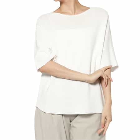 コットン素材 ハーフスリーブ ボートネックニットプルオーバー