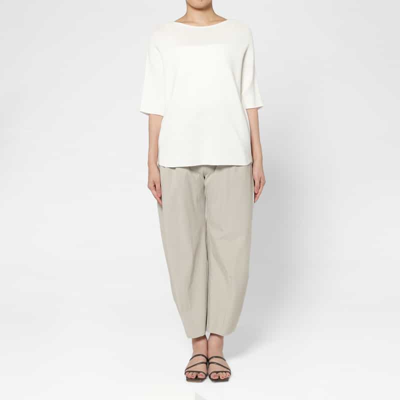 BARNEYS NEW YORK コットン素材 ハーフスリーブ ボートネックニットプルオーバー WHITE