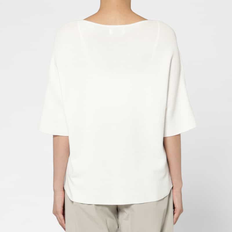 BARNEYS NEW YORK コットン素材 ハーフスリーブ ボートネックニットプルオーバー WHITE