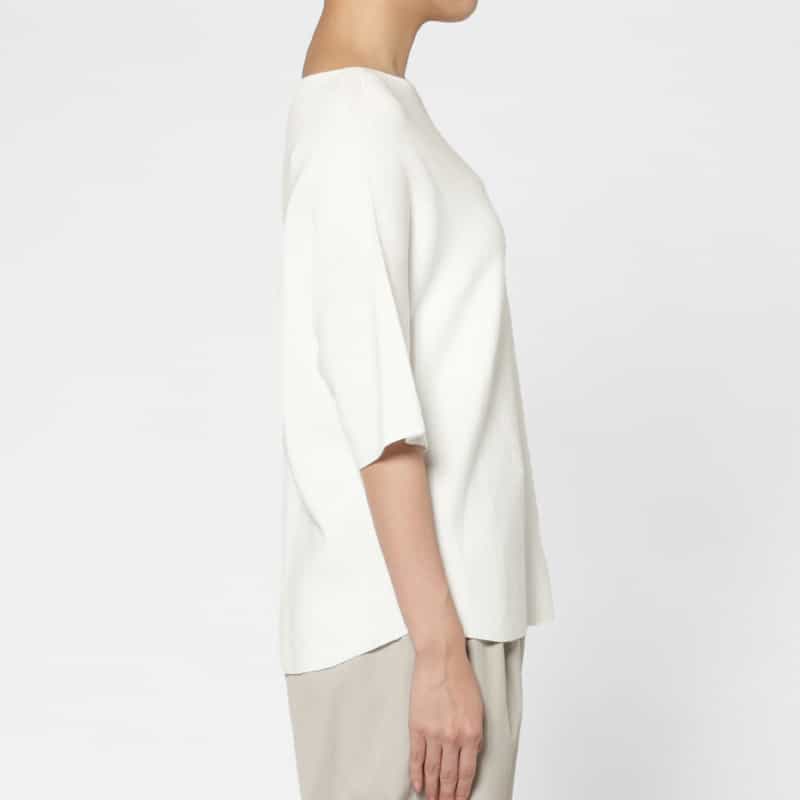 BARNEYS NEW YORK コットン素材 ハーフスリーブ ボートネックニットプルオーバー WHITE