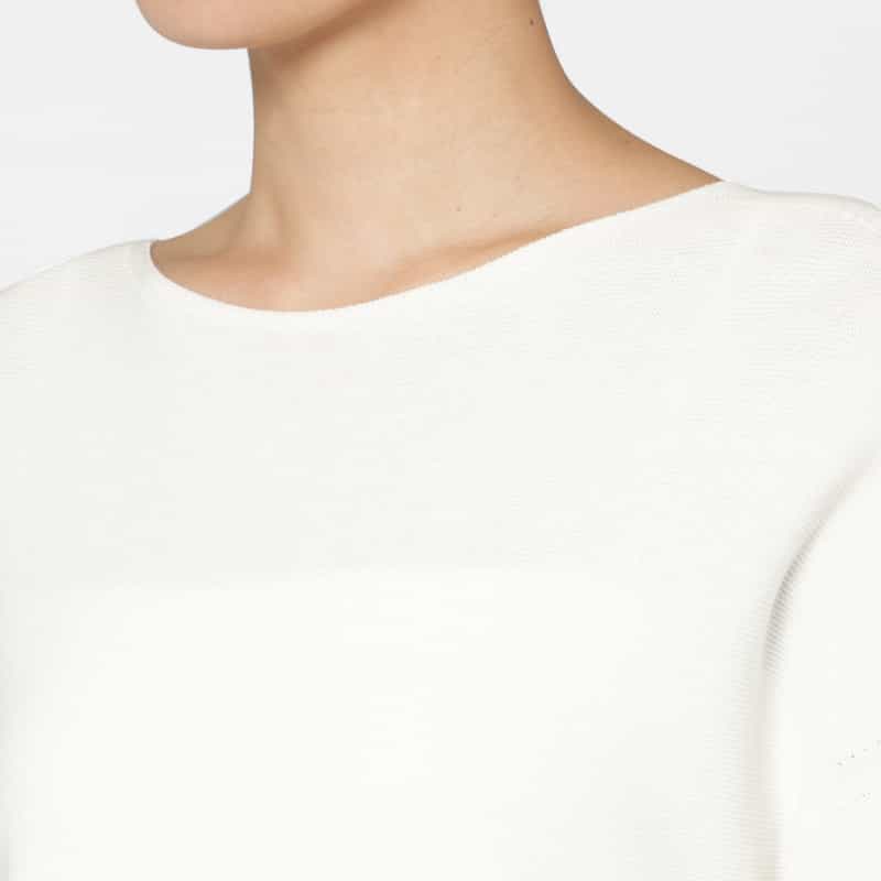 BARNEYS NEW YORK コットン素材 ハーフスリーブ ボートネックニットプルオーバー WHITE