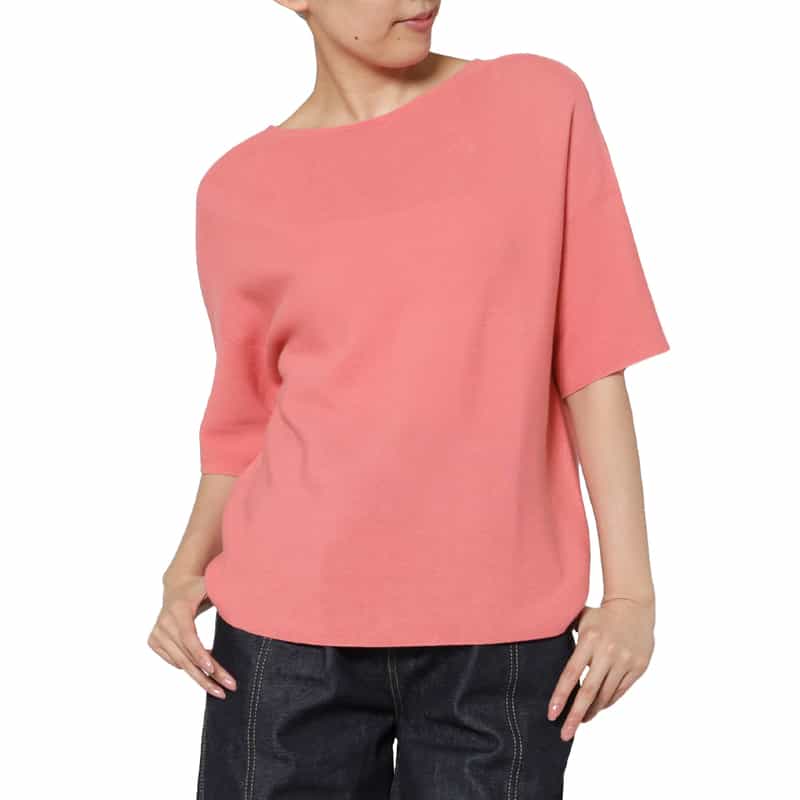 コットン素材 ハーフスリーブ ボートネックニットプルオーバー