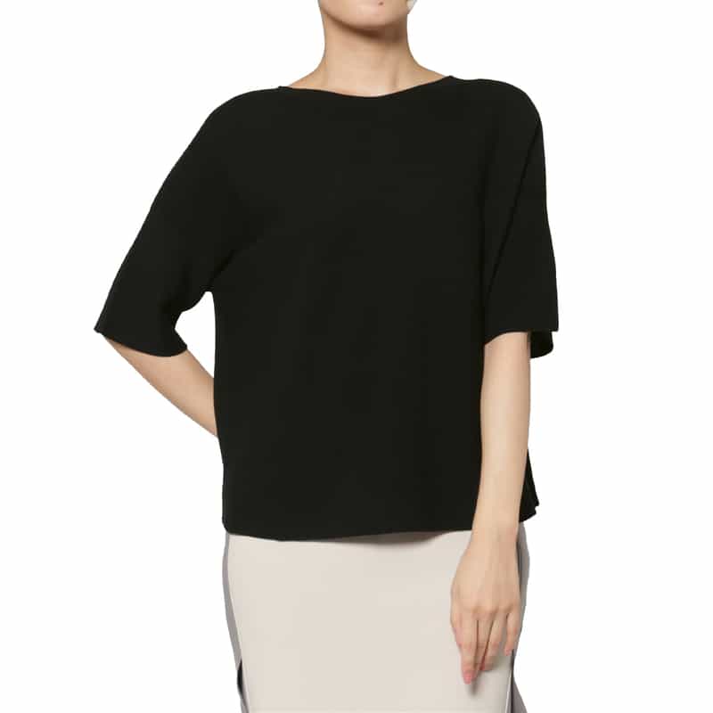 コットン素材 ハーフスリーブ ボートネックニットプルオーバー