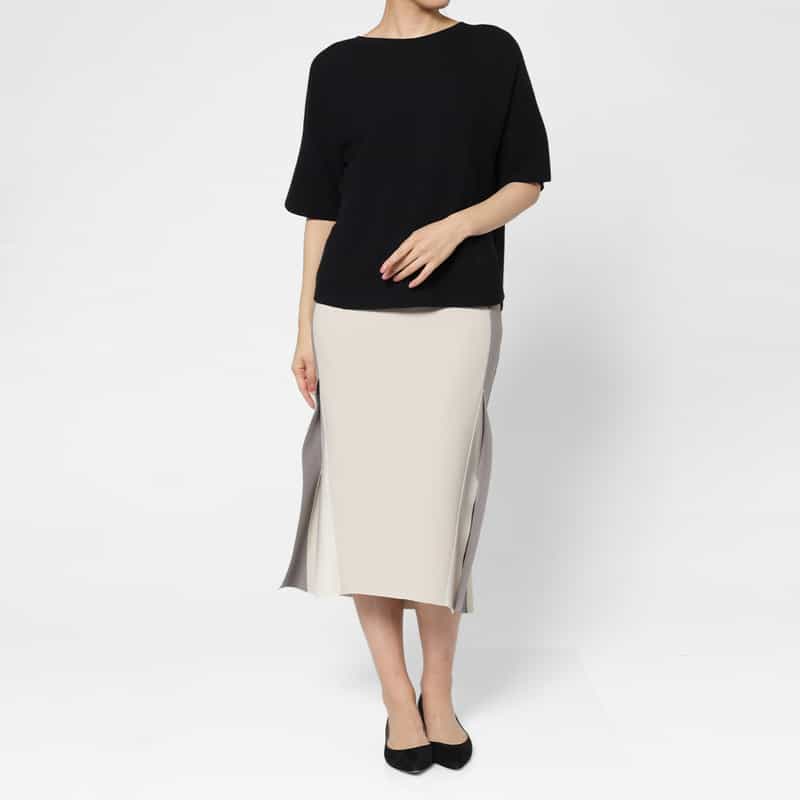 BARNEYS NEW YORK コットン素材 ハーフスリーブ ボートネックニットプルオーバー BLACK