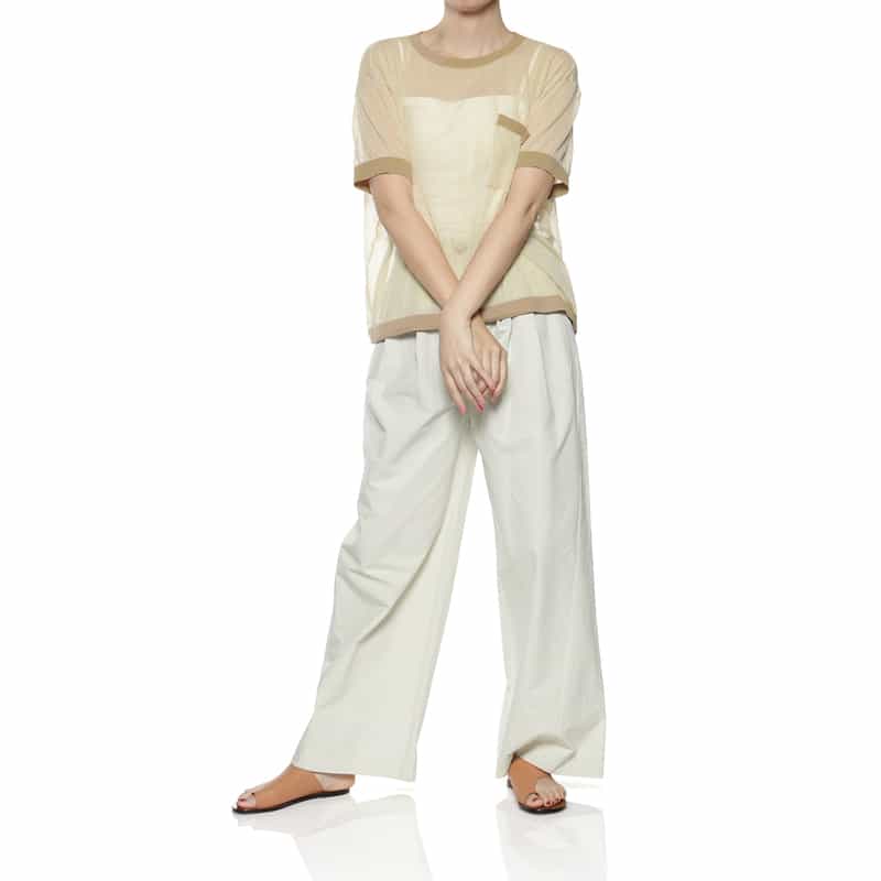 BARNEYS NEW YORK シアー素材ポケット付ニットプルオーバー BEIGE