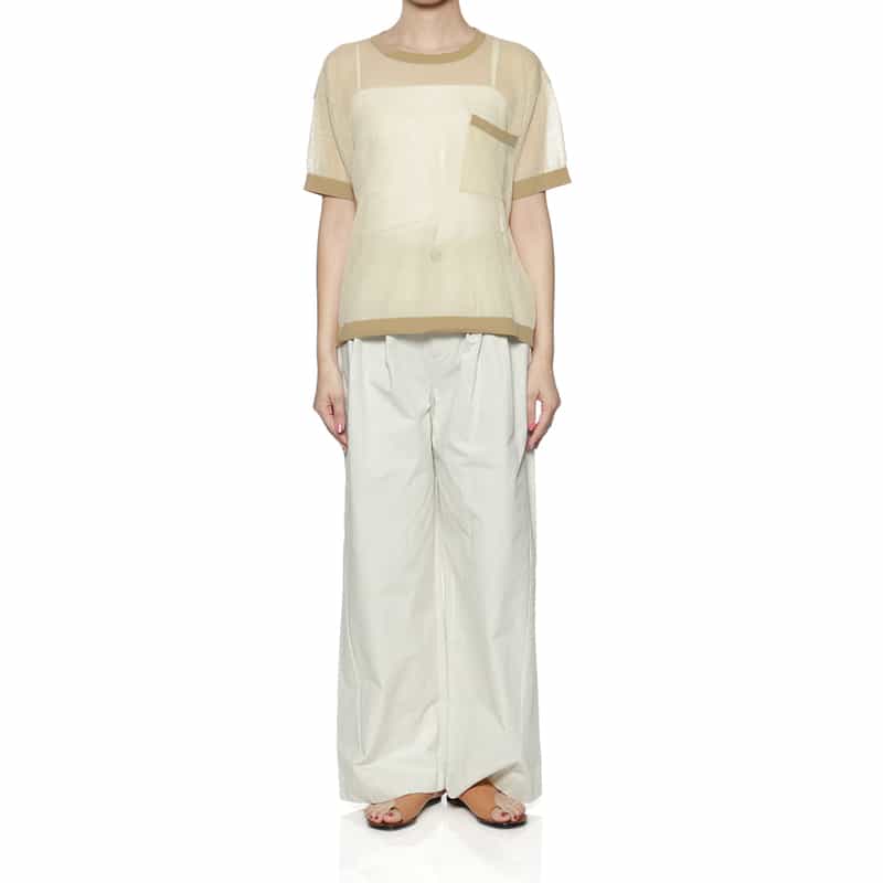 BARNEYS NEW YORK シアー素材ポケット付ニットプルオーバー BEIGE