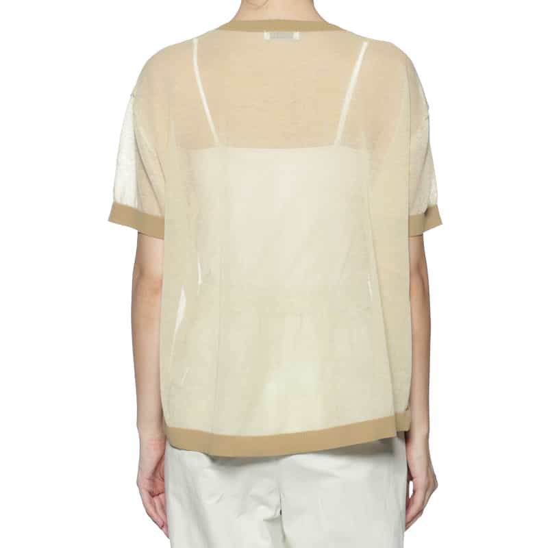 BARNEYS NEW YORK シアー素材ポケット付ニットプルオーバー BEIGE