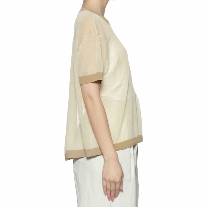 BARNEYS NEW YORK シアー素材ポケット付ニットプルオーバー BEIGE