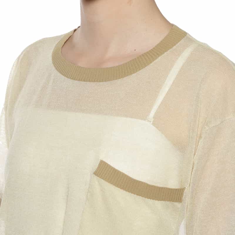 BARNEYS NEW YORK シアー素材ポケット付ニットプルオーバー BEIGE