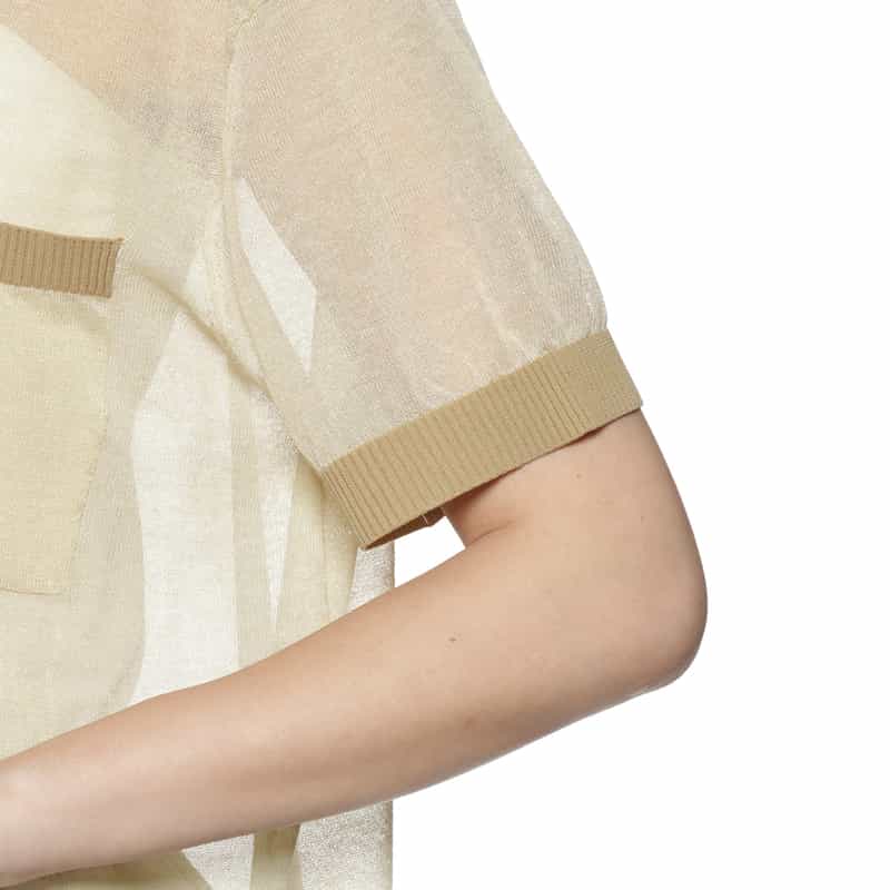 BARNEYS NEW YORK シアー素材ポケット付ニットプルオーバー BEIGE