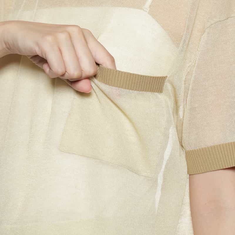 BARNEYS NEW YORK シアー素材ポケット付ニットプルオーバー BEIGE