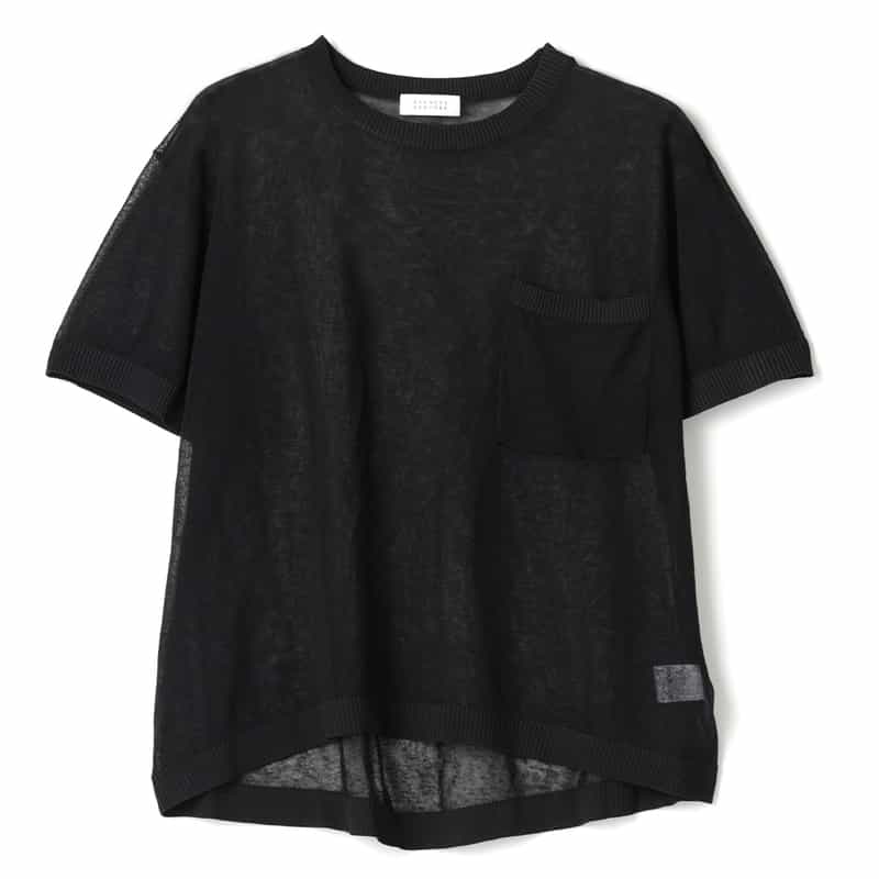 BARNEYS NEW YORK シアー素材ポケット付ニットプルオーバー BLACK