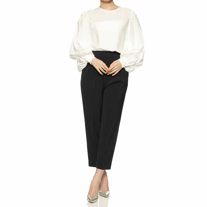 BARNEYS NEW YORK ウォッシャブル ボリュームスリーブブラウス WHITE