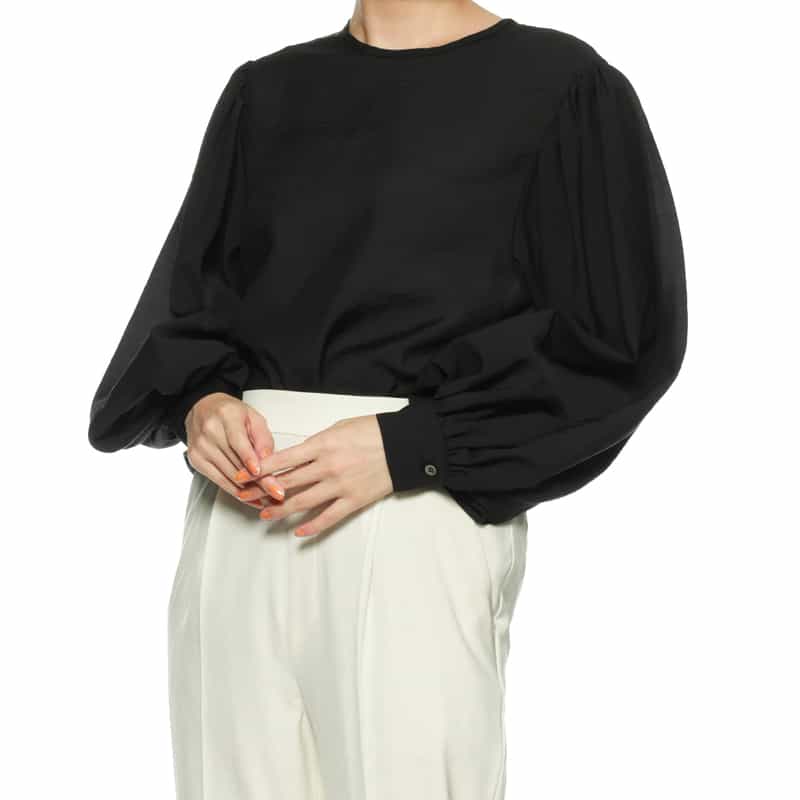 BARNEYS NEW YORK ウォッシャブル ボリュームスリーブブラウス BLACK