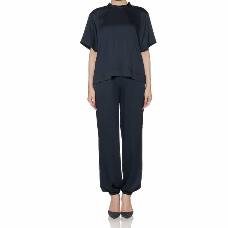 BARNEYS NEW YORK セットアップ ウォッシャブル ハイネックブラウス NAVY
