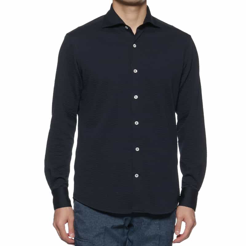 BARNEYS NEW YORK シアサッカー素材ストライプシャツ NAVY