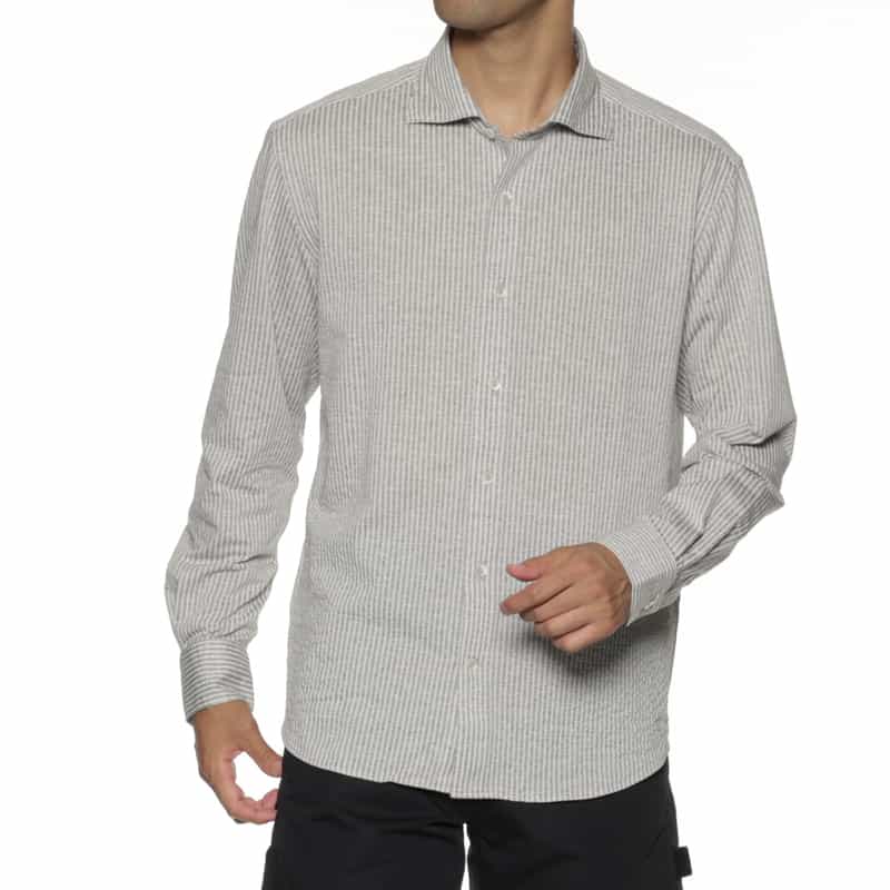 BARNEYS NEW YORK シアサッカー素材ストライプシャツ GRAY