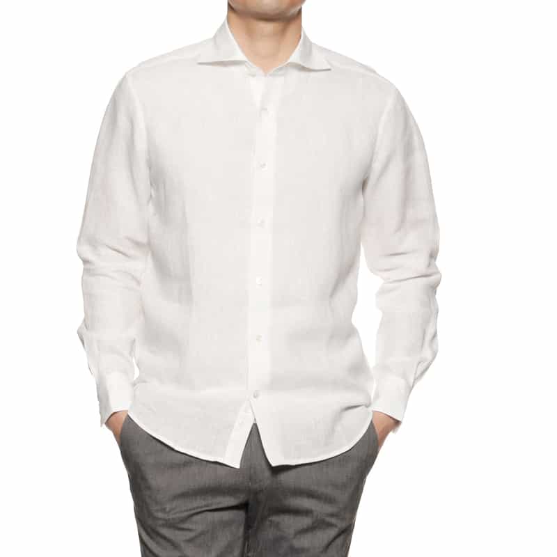 BARNEYS NEW YORK リネン素材レギュラーカラーシャツ WHITE