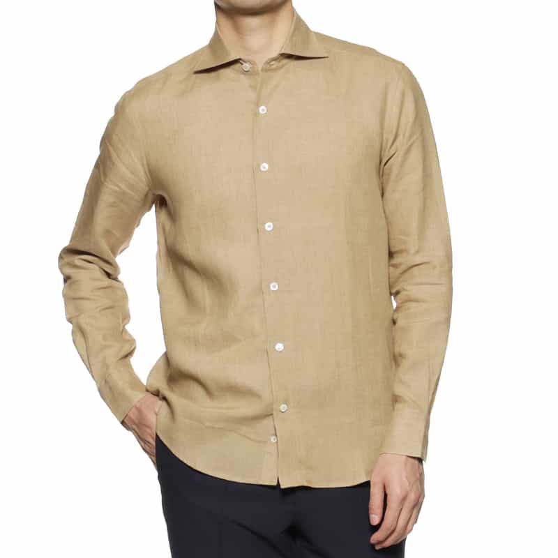 BARNEYS NEW YORK リネン素材レギュラーカラーシャツ BEIGE
