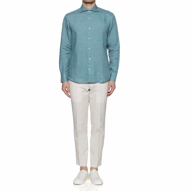 BARNEYS NEW YORK リネン素材レギュラーカラーシャツ LIGHT BLUE
