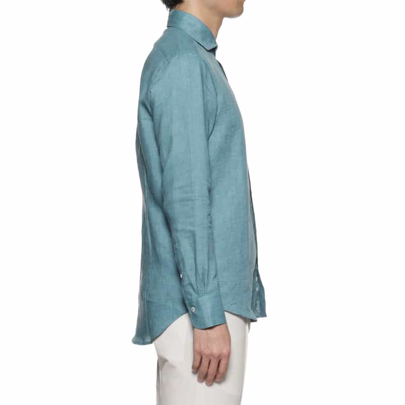 BARNEYS NEW YORK リネン素材レギュラーカラーシャツ LIGHT BLUE