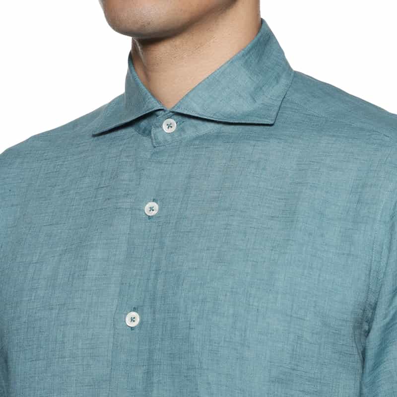 BARNEYS NEW YORK リネン素材レギュラーカラーシャツ LIGHT BLUE