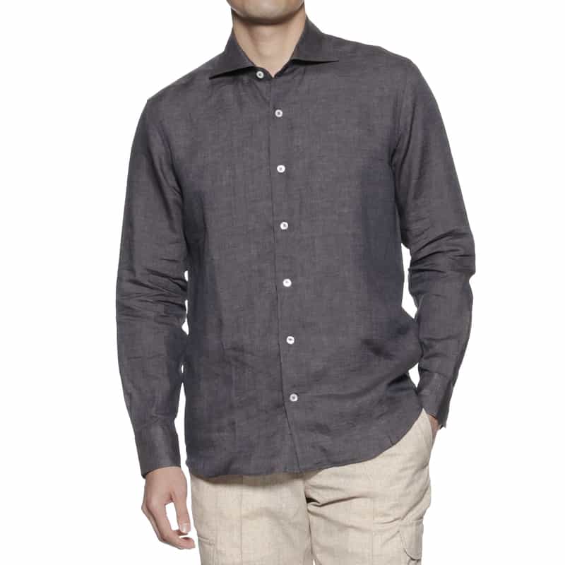 BARNEYS NEW YORK リネン素材レギュラーカラーシャツ GRAY