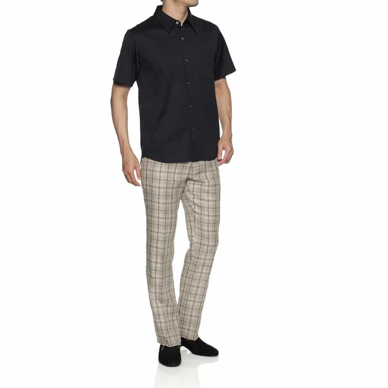 BARNEYS NEW YORK リネン素材チェック柄スラックスパンツ BEIGE