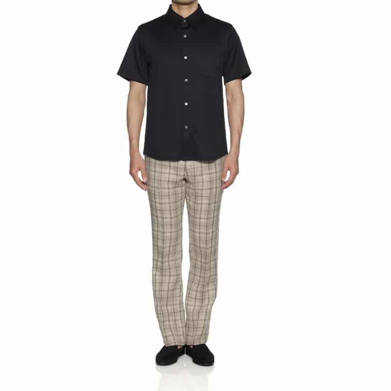 BARNEYS NEW YORK リネン素材チェック柄スラックスパンツ BEIGE