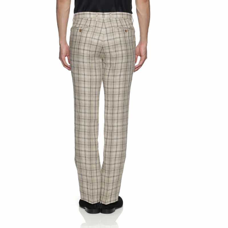 BARNEYS NEW YORK リネン素材チェック柄スラックスパンツ BEIGE
