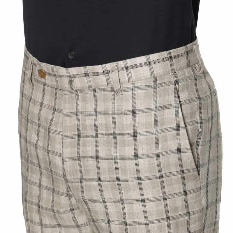 BARNEYS NEW YORK リネン素材チェック柄スラックスパンツ BEIGE