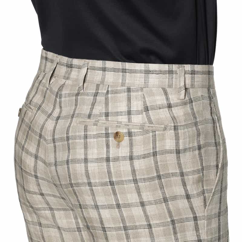 BARNEYS NEW YORK リネン素材チェック柄スラックスパンツ BEIGE