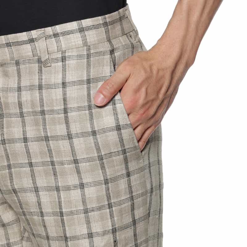 BARNEYS NEW YORK リネン素材チェック柄スラックスパンツ BEIGE