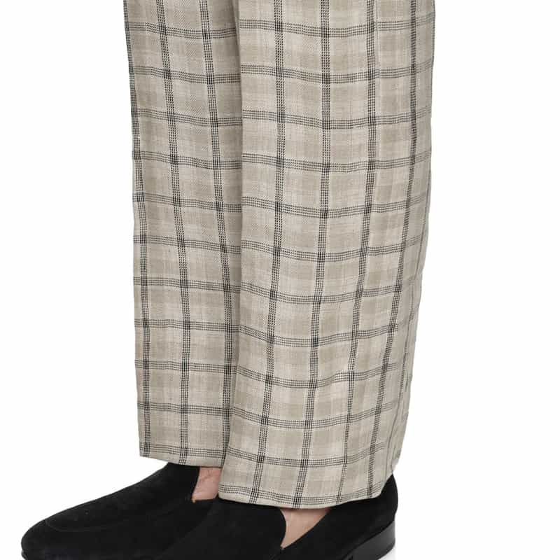 BARNEYS NEW YORK リネン素材チェック柄スラックスパンツ BEIGE